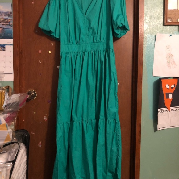 EUC French Connection Green Puff Sleeve Maxi Dress Wore Once Large - Picture 6 of 6